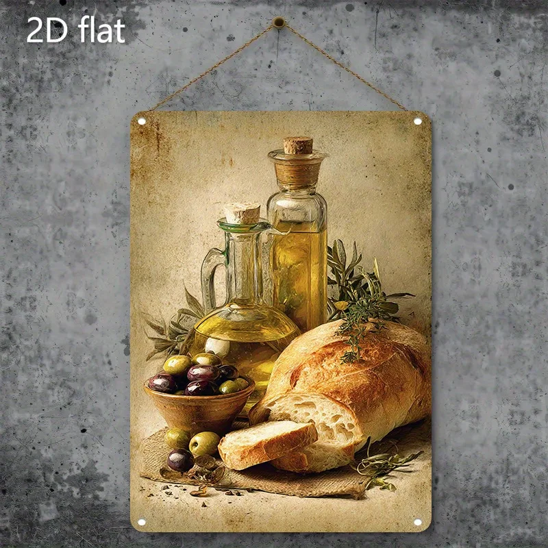 1pc Vintage Olive Oil, Bread & Olives Metal Sign - Rustic Wall Art Decor for Home, Cafe, Bar, or Restaurant | Classic Iron