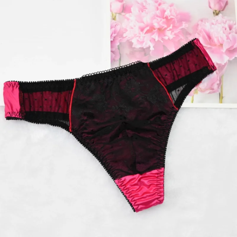 

Men's Erotic Solid Color Underwear Mid Waist Thong Sexy Lace Panties Transparent Soft Comfortable Sissy G-string