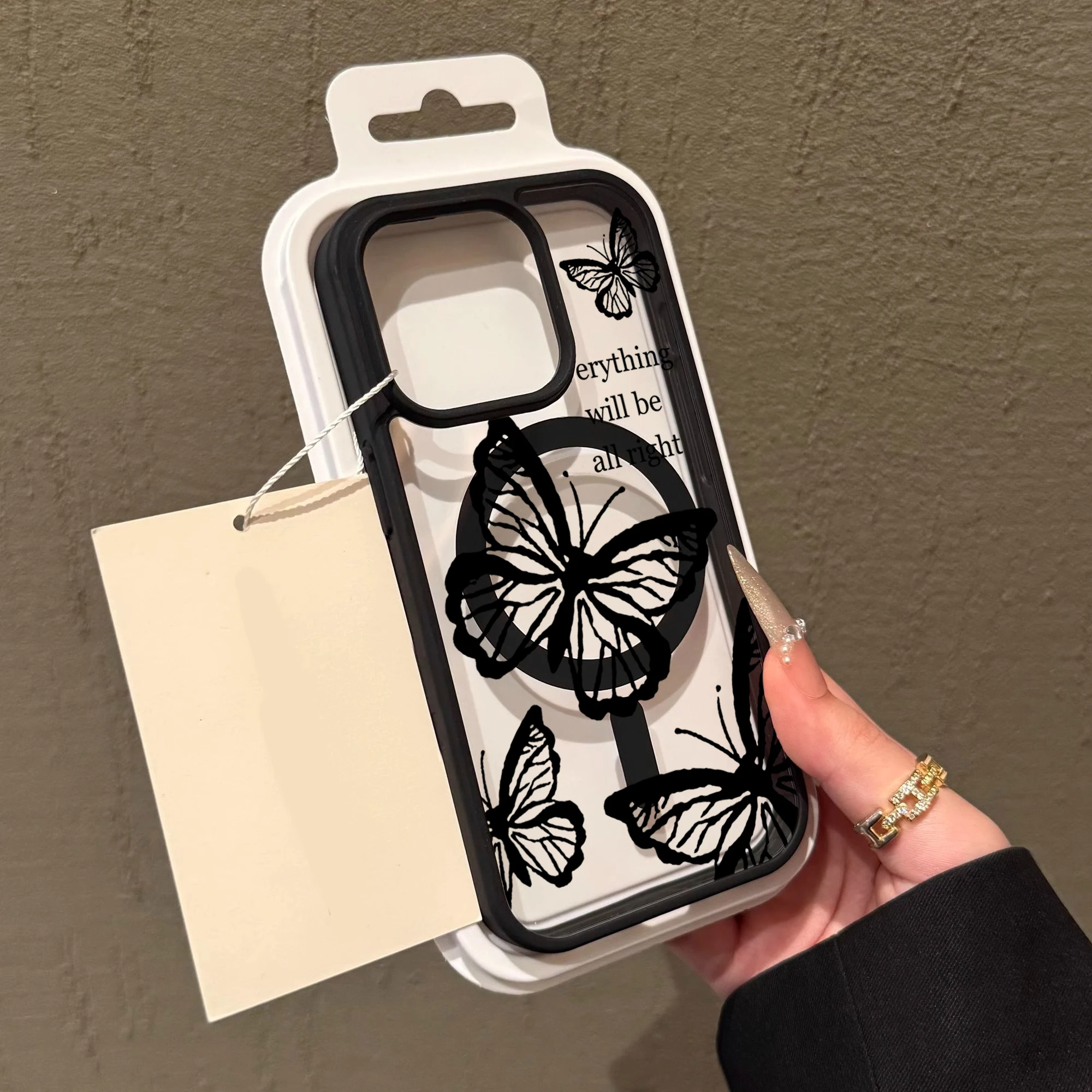 Retro INK Butterfly Klarsicht-Hülle für iPhone 17 15 11 13 16 14 Pro Max 13 12 15 Plus Hüllen für Magsafe Wireless Charging Drop Cover – Detail 10