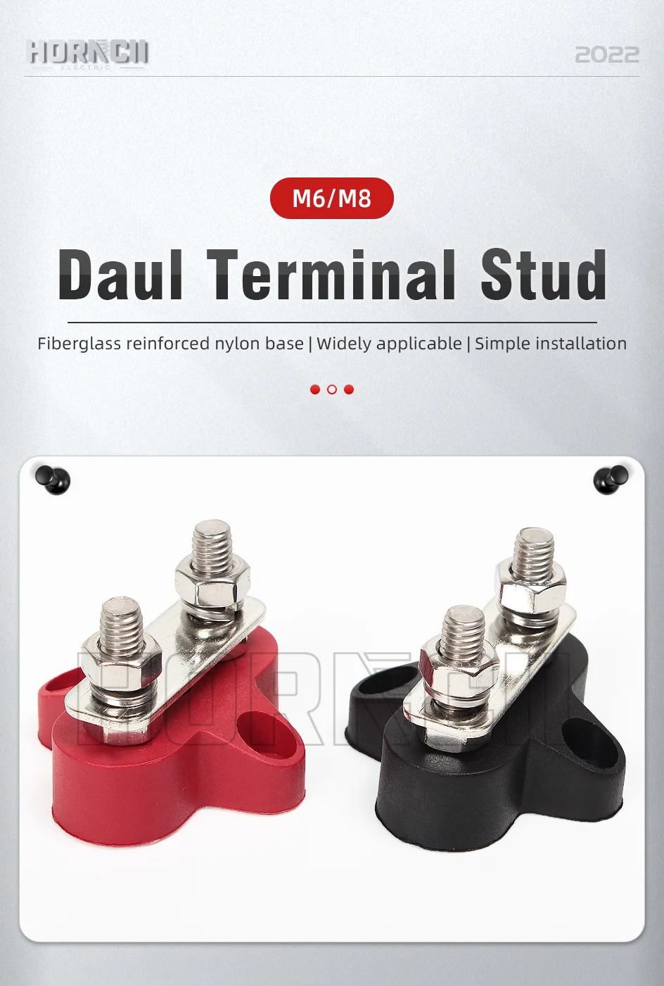 Doppel-Terminalblock mit M6 M8 Schrauben, DC 48V Stromsammelschiene, Plus- und Minuspol-Fixierungsbolzen für LKW, Wohnmobil, Boot – Detail 1