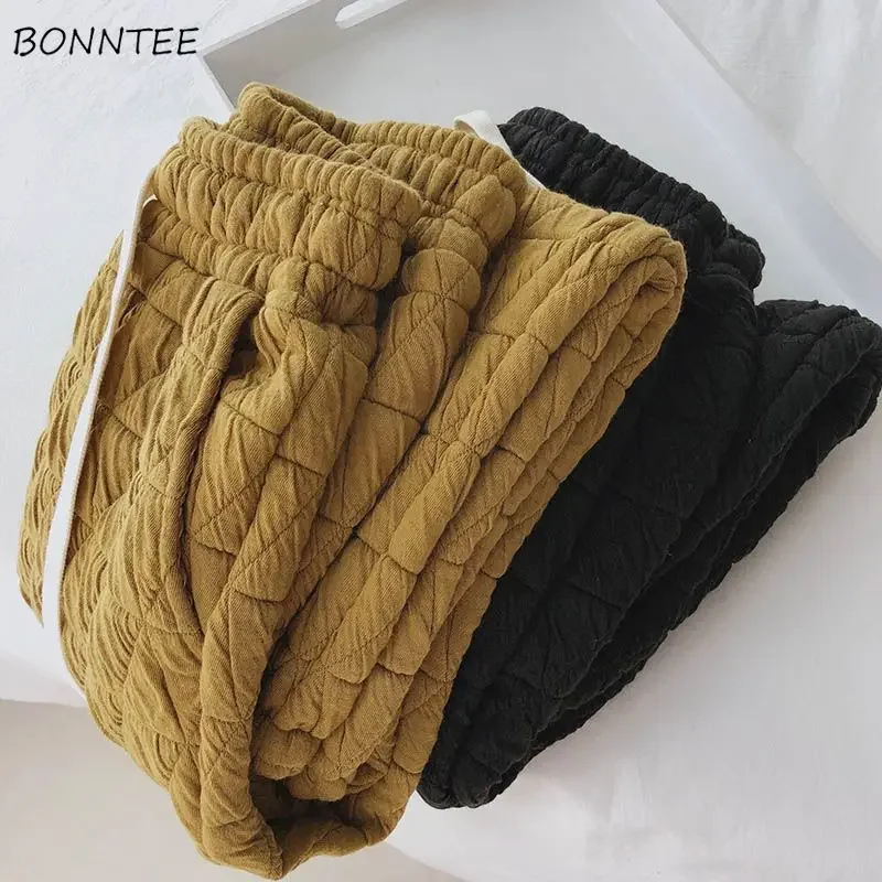 

Брюки-шаровары женские с эластичной резинкой на талии, плотные зимние винтажные уличные брюки для отдыха, корейские модные брюки, свободные теплые стеганые брюки