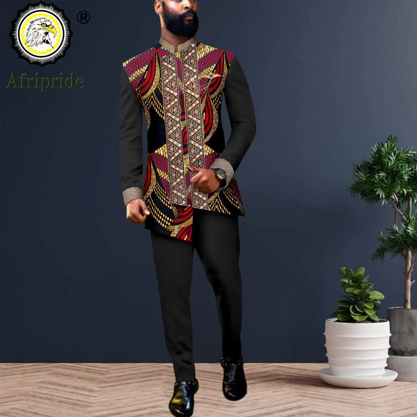 Men`s Business Suits Slim Fit Lined Print Blazer and Pants 2 Piece Set Dashiki Formal Outfits African Clothes Wedding 2516042