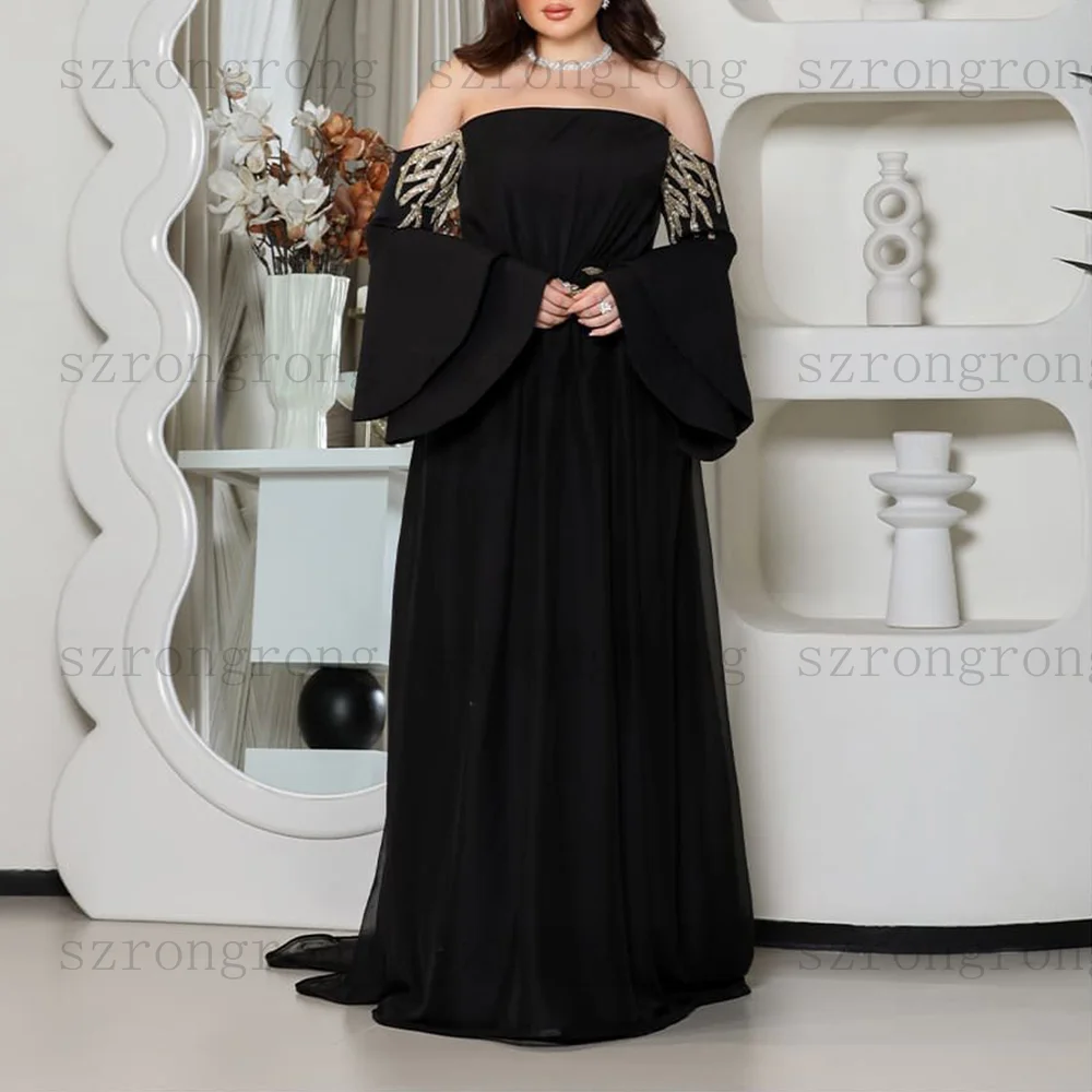 customized Boat Neck Prom Gown Off The Shoulder A-Line Sequin Appliques Long Evening Dresses Modern Backless Draped Women Dress