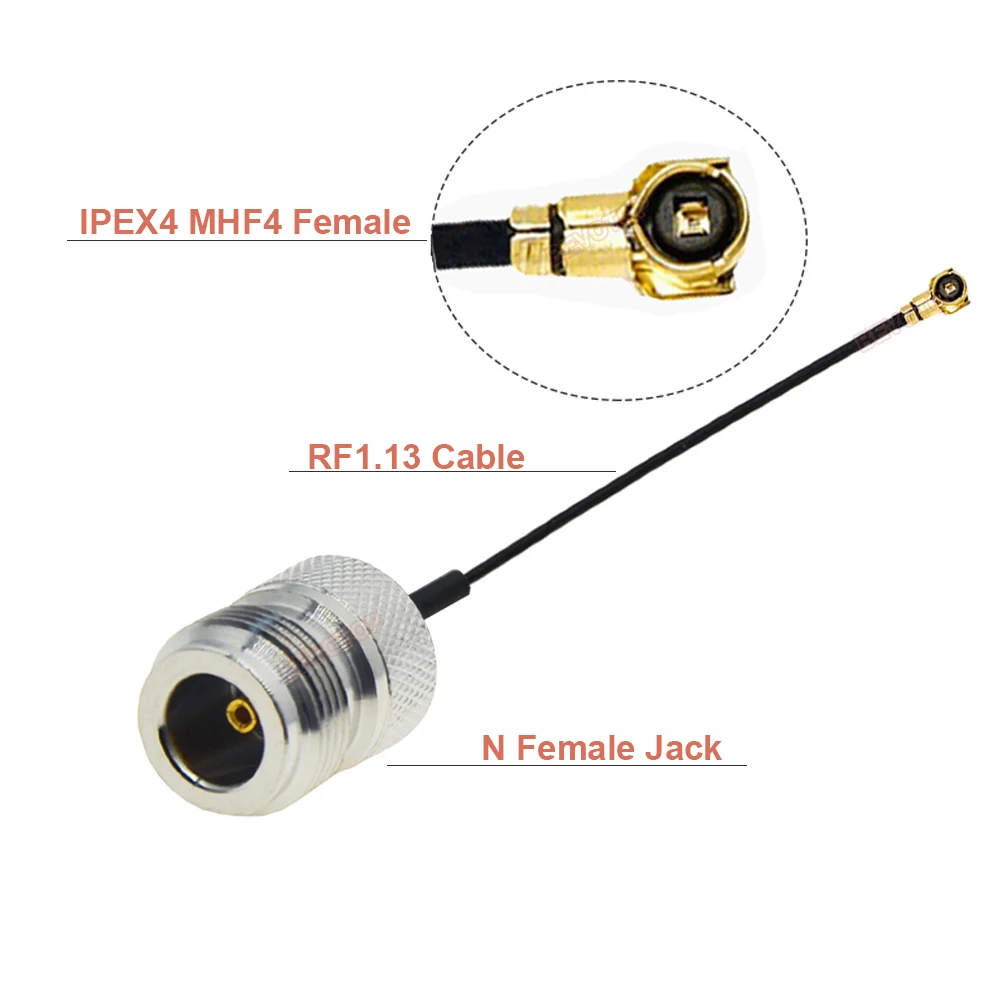 1PCS Rear Screw Nut N Female Bulkhead Jack to 4 4 Female RF Coax RF1.13 Cable Mini PCI WIFI WLAN Antenna Extension Jumper