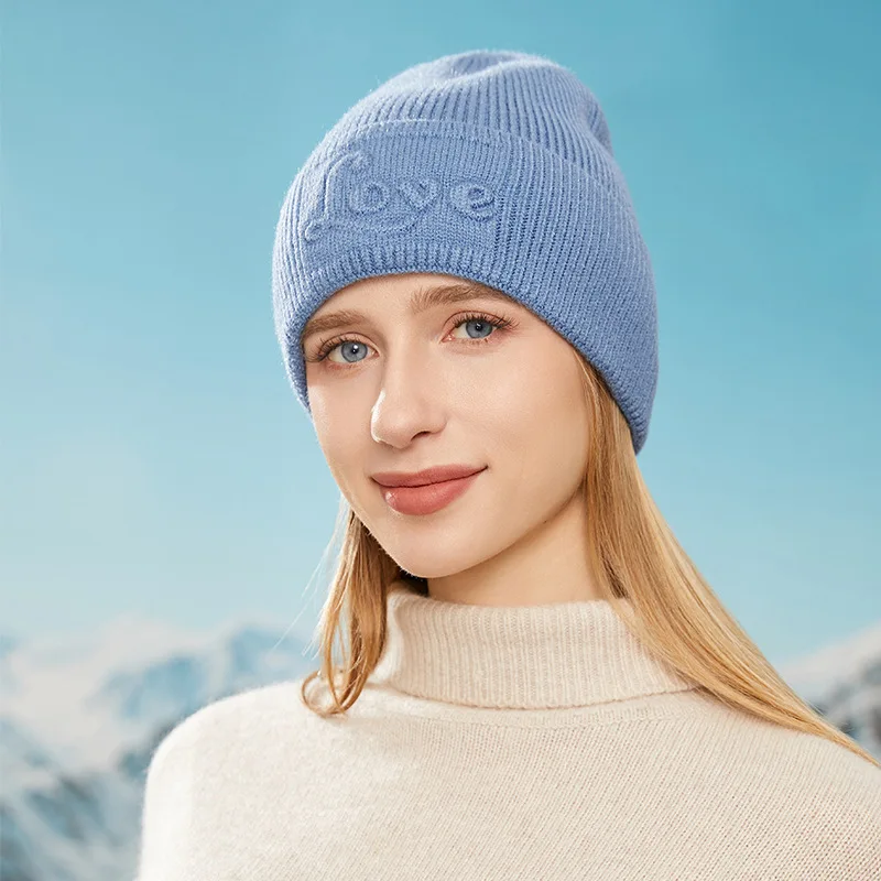 

Hat Women Men Autumn Winter Beanie Knit With Love Pattern Warm Soft Accessory For Cold Weather Skiing Sports Outdoor Holiday