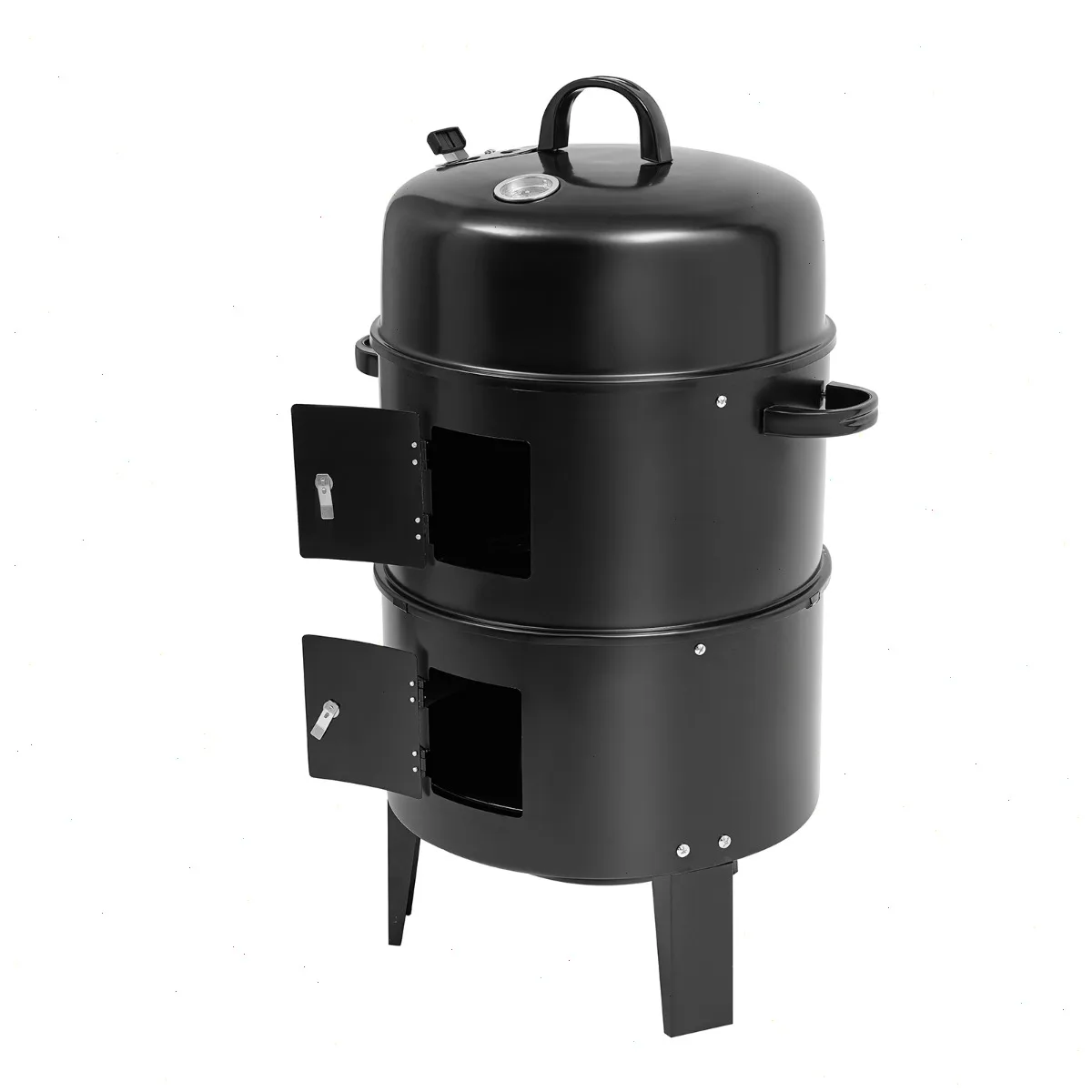 Four à griller et barbecue 3-en-1, fumoir, rôtissoire et mijoteuse, construction en fer, amortisseur réglable, thermomètre intégré, grande capacité