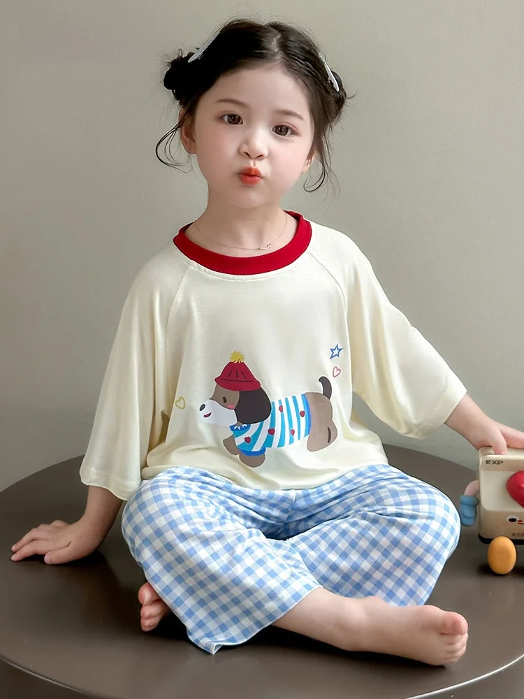ensemble-de-pyjama-d'ete-pour-filles-lemedy-nouvelle-collection-vetements-d'interieur-pour-enfants-combinaison-climatisee-a-manches-trois-quarts-pour-bebe-en-tissu-modal-doux-pour-usage-domestique