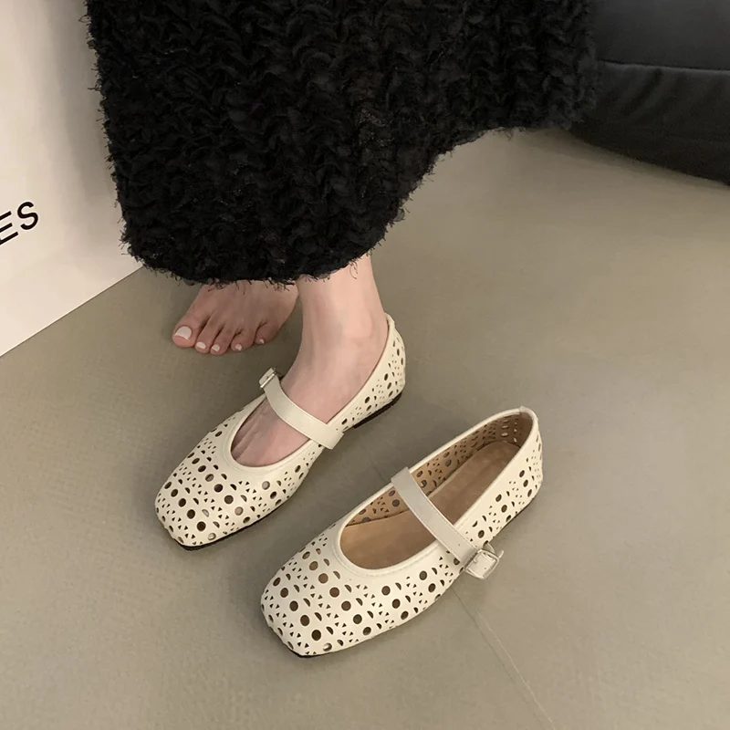 Fashion Hollow Out Flats Ballet Shoes Women Female Ballet Round Toe Mary Janes Brand Shoes Shallow Ballerina Soft Moccasin Mujer