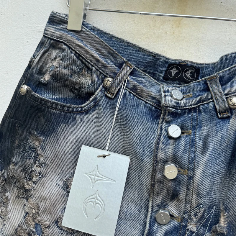 힙합 스타일 빈티지 데미지 라인 찢어진 바지 유럽 미국 하이 스트리트 트렌드 남녀 데님 바지 쓰그 클럽 청바지