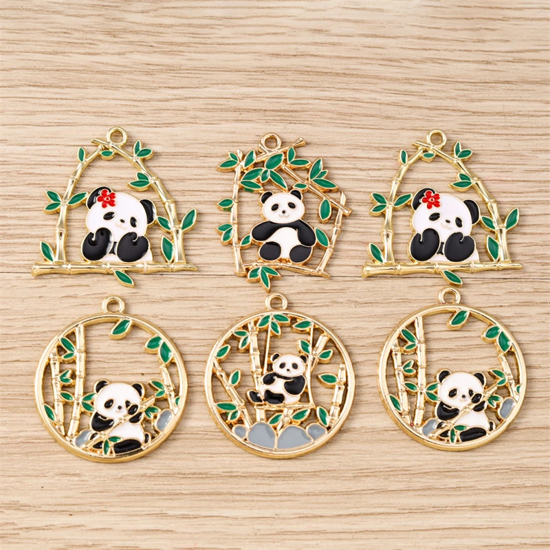 10 قطع الكرتون الحيوان الباندا سحر المينا نبات الخيزران سحر المعلقات لصنع المجوهرات القلائد أقراط أساور DIY الهدايا