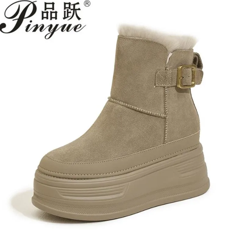 

Женские замшевые зимние плюшевые женские ботинки на танкетке из коровьей кожи 9 см, весенние теплые ботильоны на скрытом каблуке, размеры 34-39