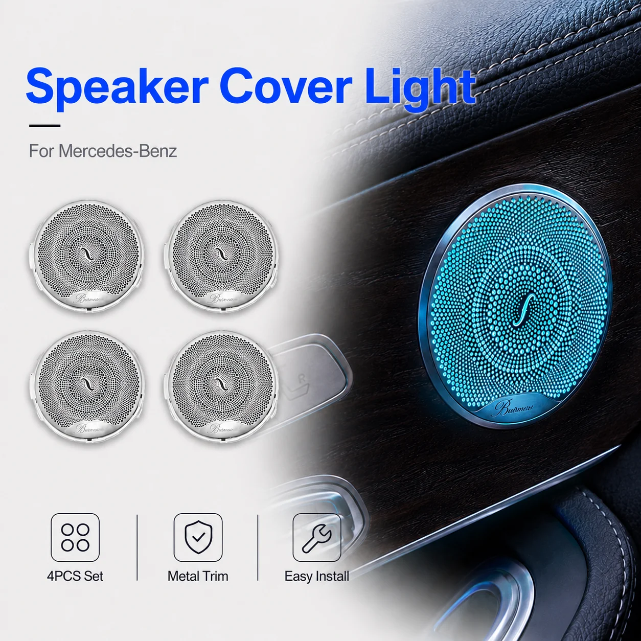 For Mercedes Benz E/C Class W213 W205 X253 Speaker Cover Ambient Light Interior Trim Door Midrange Cover 64 Colors Plug Play