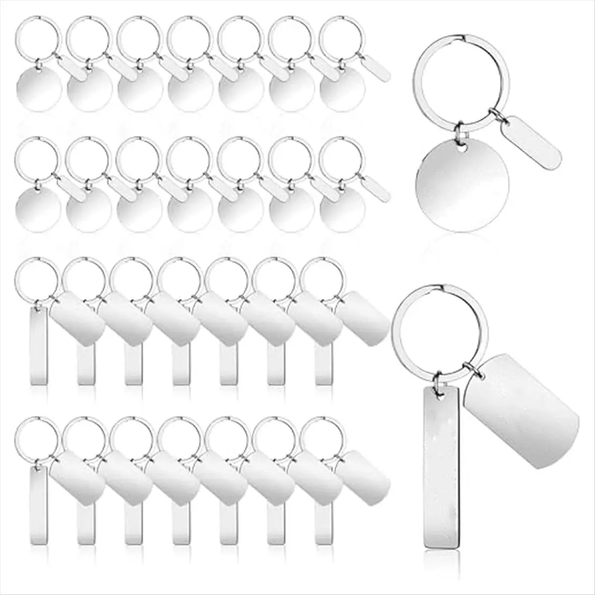 KSOL 30Pcs DIY Engravable Metal Keychain Blanks Metal Stamping Blanks for Engraving Stainless Steel Blank Key Ring Tags