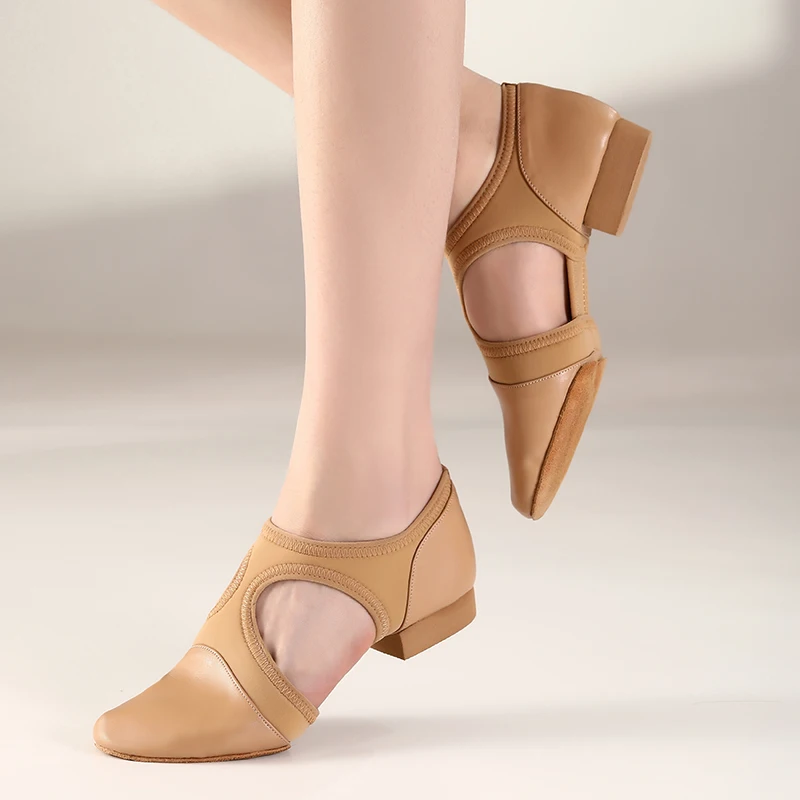 PU Leather Stretch Arch Sandals tan balck Jazz Dance Shoes Women Ballet Jazzy Dancing Teacher Sneaker Sandals Excercise Gym