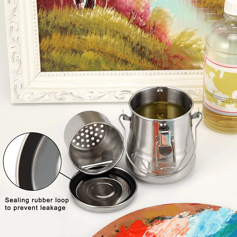 Paint Brush Cleaner and Holder Airtight Stainless Steel Brush Washer Bucket for Painting with Removable Porous Filter Art