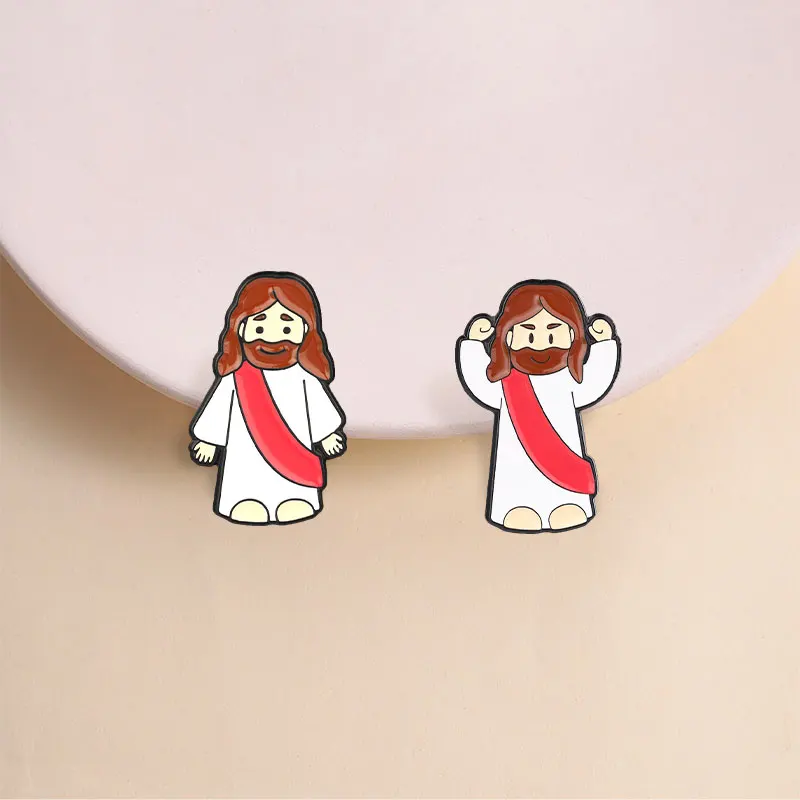 Cartoon Jesus-Figur Puppe Hartemaille-Anstecknadel Christliche Religiöse Hände-Hoch-Positur Brosche Reversnadel Taschenabzeichen Schmuck Geschenk – Detail 6