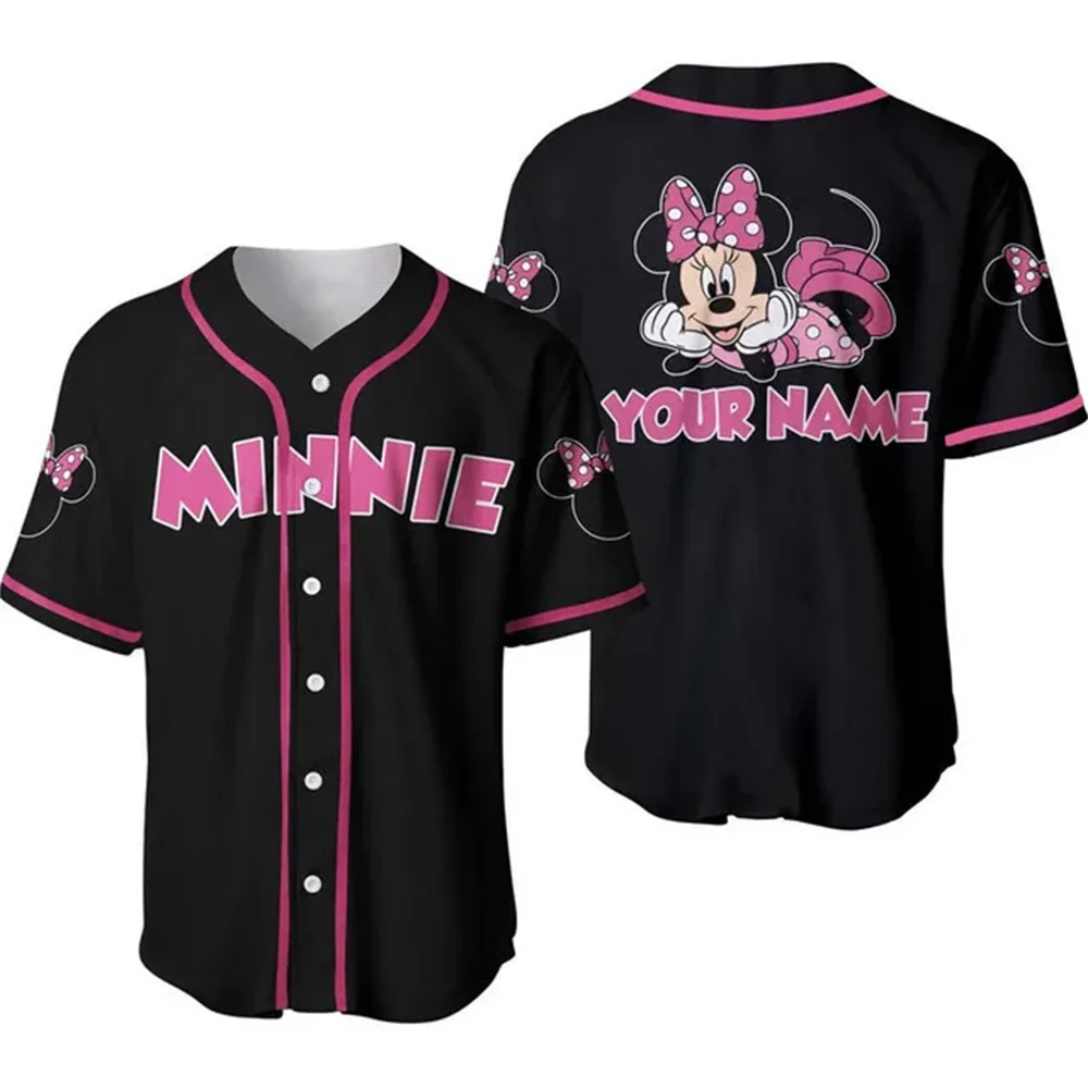 2024 Disney Mickey Minnie Mouse Pink Blue Disney Unisex Cartoon Custom Baseball Shirt Personalized Shirt Men Women