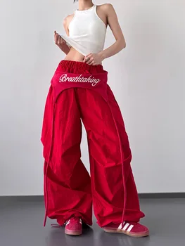 Women's Y2K Strap Cargo Pants 2 Women's Dance Y2K Style Pants Cross Layer Straps Design Casual Streetwear Wide Leg Cargo Pants For Hip Hop Dance Colorful 2