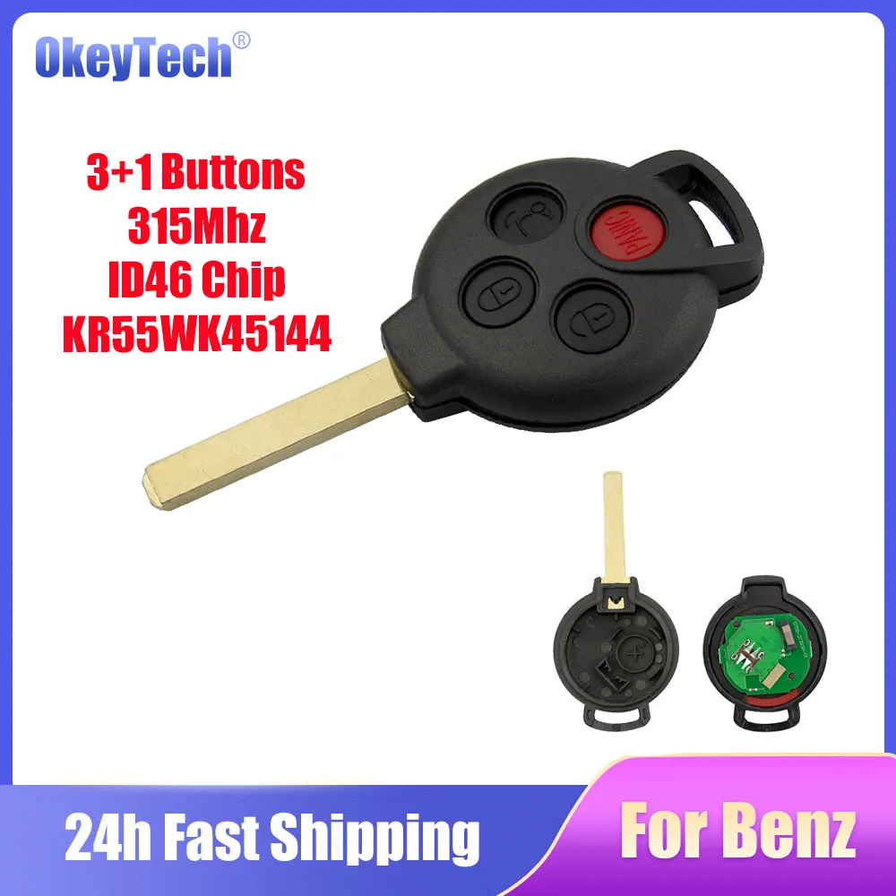 

Okeytech 3+1 Button Smart Remote Car Key Fob For Mercedes-Benz Smart Fortwo 451 2005-2015 KR55WK45144 315 ID46 PCF7941