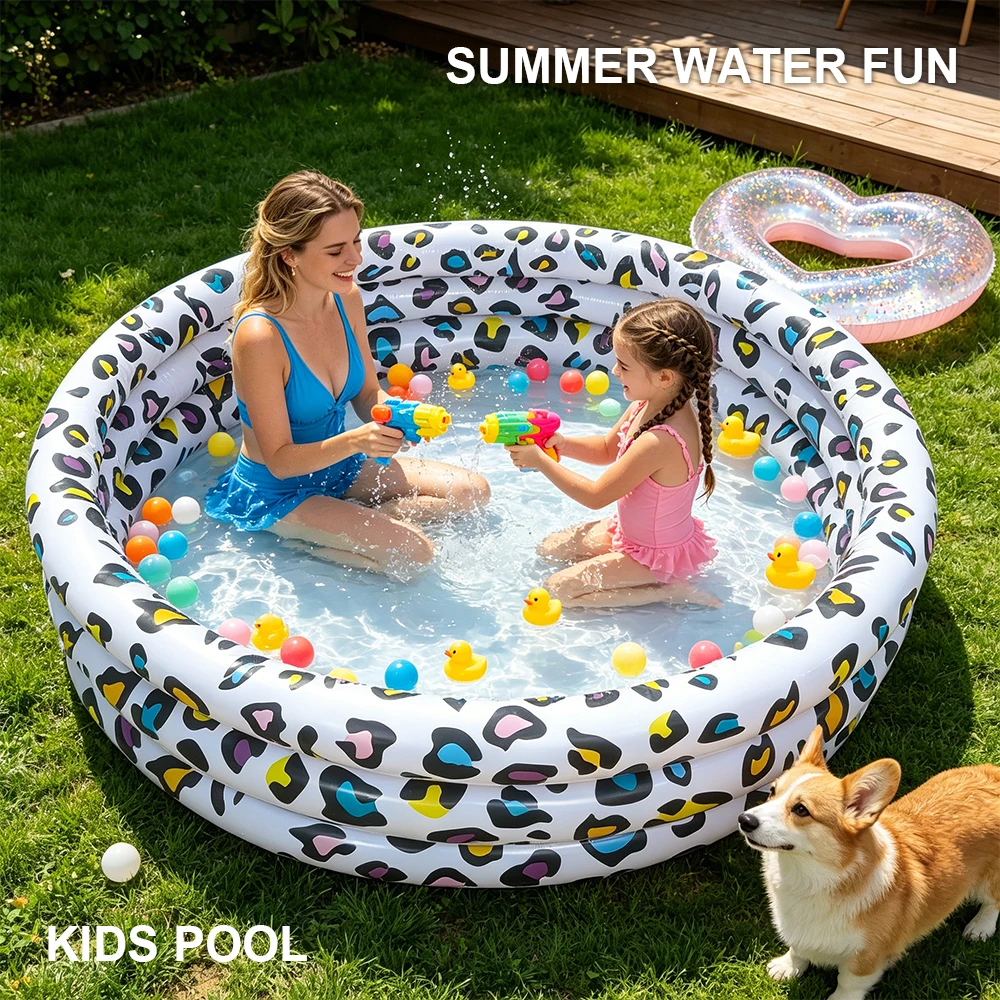 

Thickened Wear Resistant Outdoor Garden Backyard Summer Water Play Pool Leopard Print Inflatable Swimming Pool Family Size