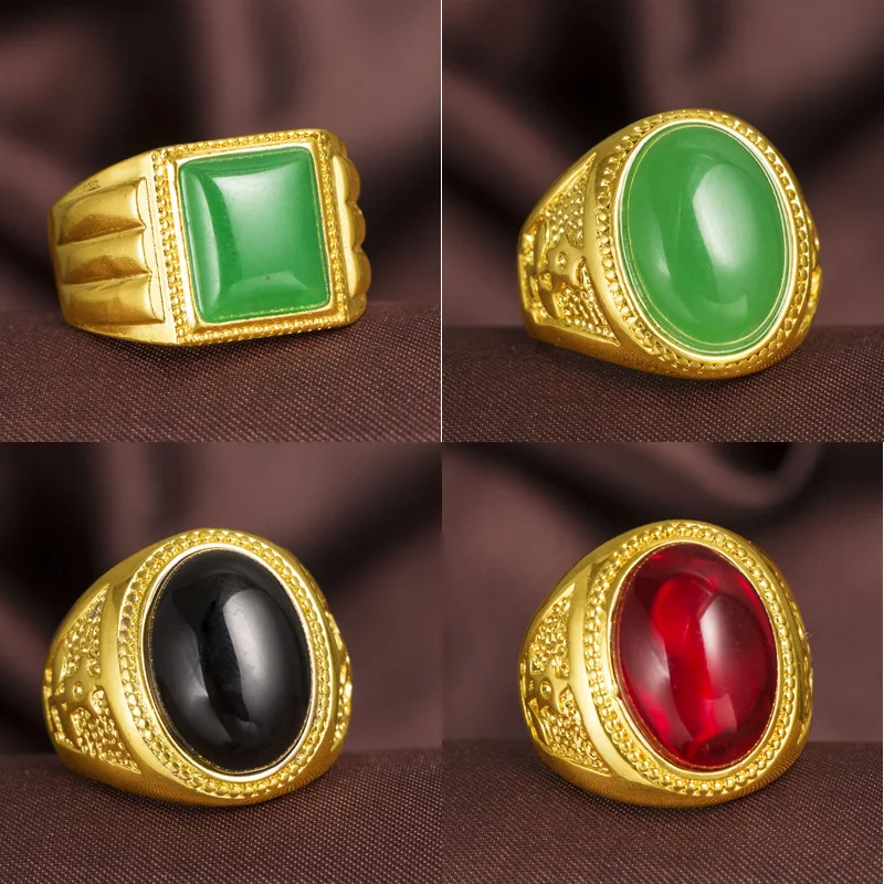 

Men's 24K Gold AU999 Agate Adjustable Ring | Embossed auspicious light with glow coating, showstopping for nightlife