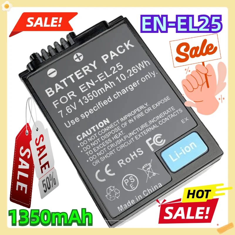 

For Nikon S6150 S6200 S8200 X-A10 X-E1 X-A3 X1 1350mAh EN-EL25 Camera Battery Suitable
