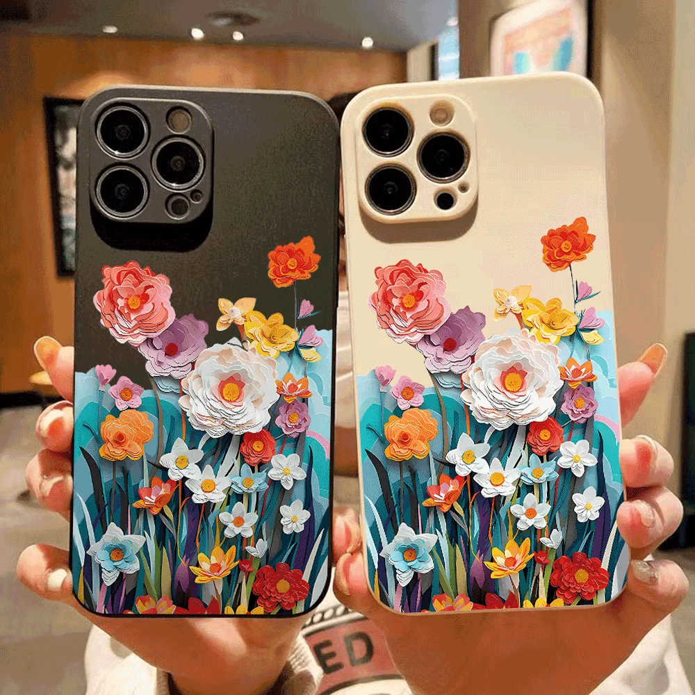 

Силиконовый чехол с цветами для iPhone 14 15 16 Plus для IPhone 13 14 15 12 11 16 Pro Max 12Mini XS Max Модный защитный чехол из ТПУ
