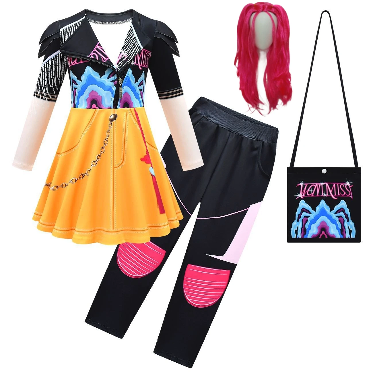 

Kids Kpop Demon Hunters bag Mira Cosplay Huntrix Costume Wig for Girls Birthday Party Halloween Fancy Dress Suit Fans Gifts