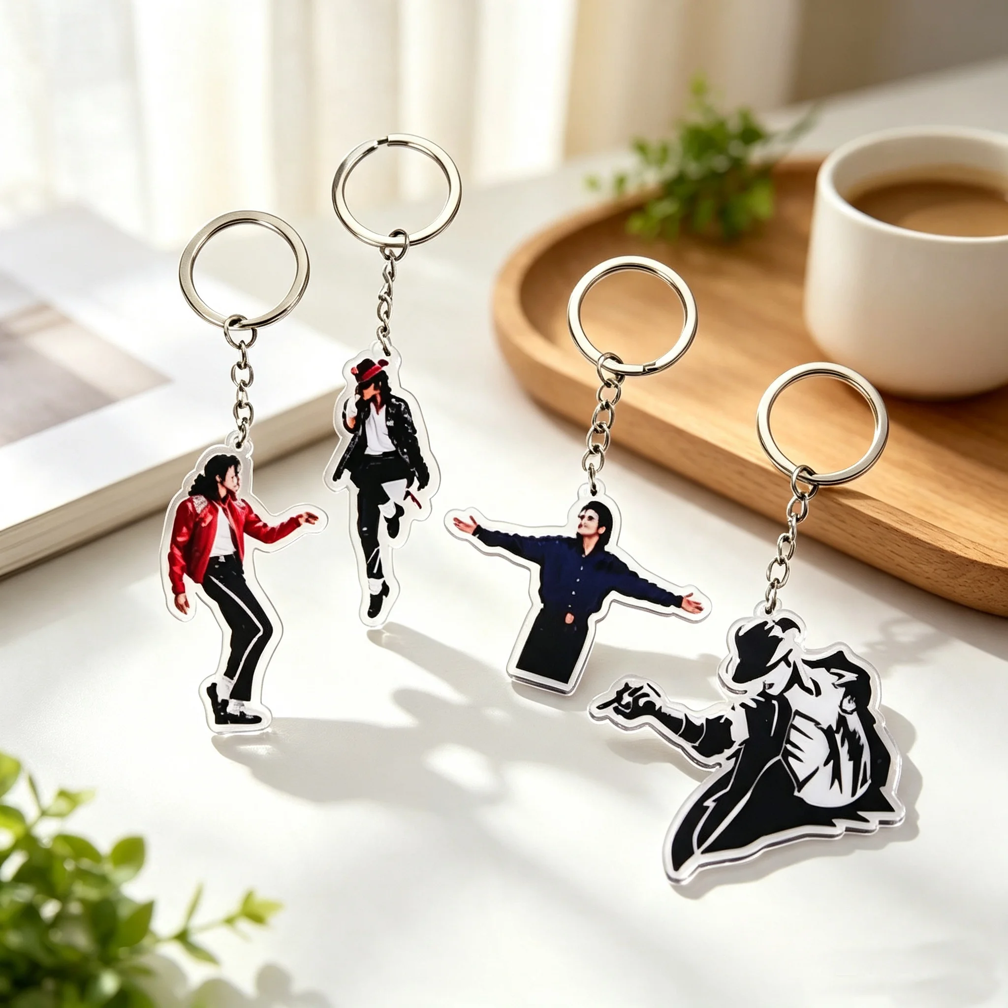 Vintage Michael Jackson Figure Keychain Pop Music Star MJ Classic Dancing Pose Acrylic Key Ring Souvenir Gift for Music Fans