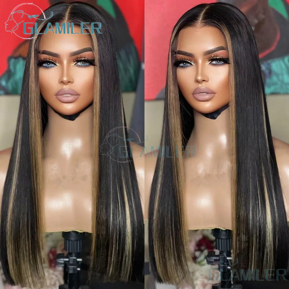 

#27 Blonde Highlights Straight Glueless 13x6/360 Lace Front Wig Human Hair Silky Straight Silk Top Lace Front Wig With Ear Lace