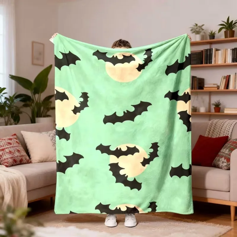 3 Color Block Jack O Lantern Pumpkin Blanket Halloween Spooky Print Soft Warm All Season Holiday Home Decor Blanket For Bedroom