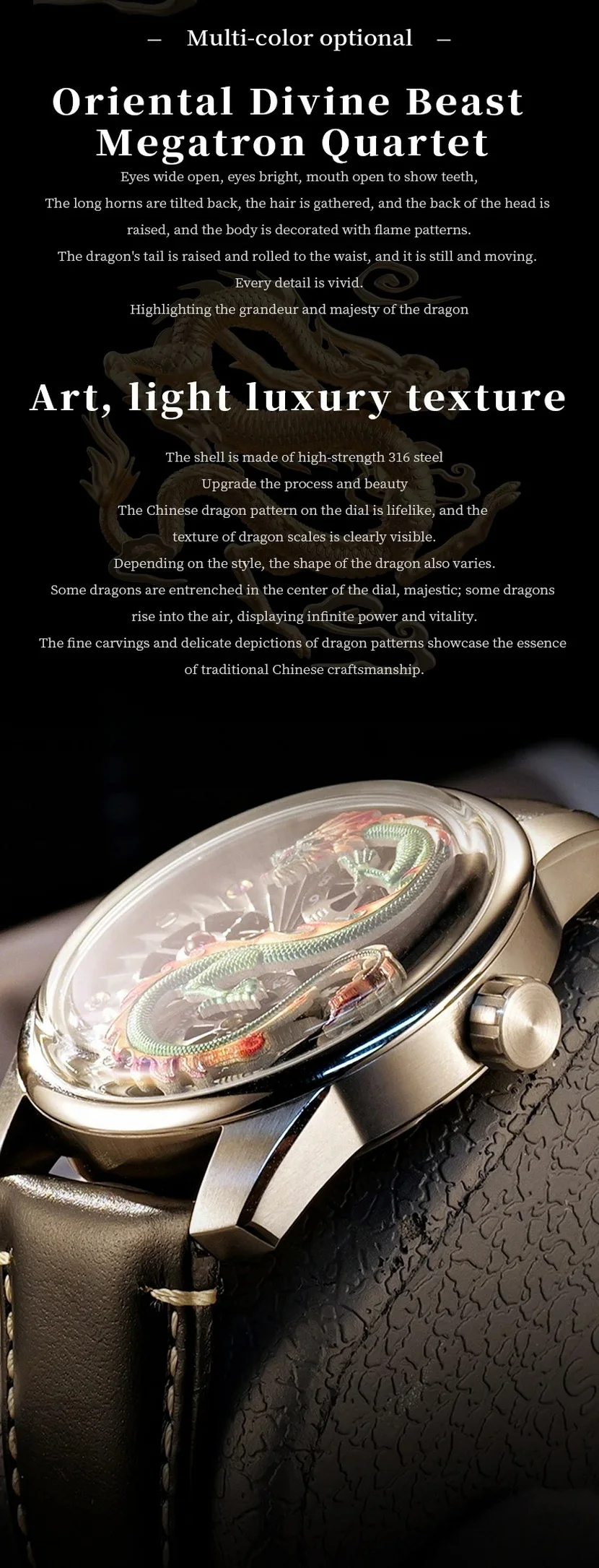 OBLVLO Men Automatic Watch 45MM New Design Mechanical Wristwatch Luminous Dragon Dial Sapphire Mirror 3Bar Waterproof