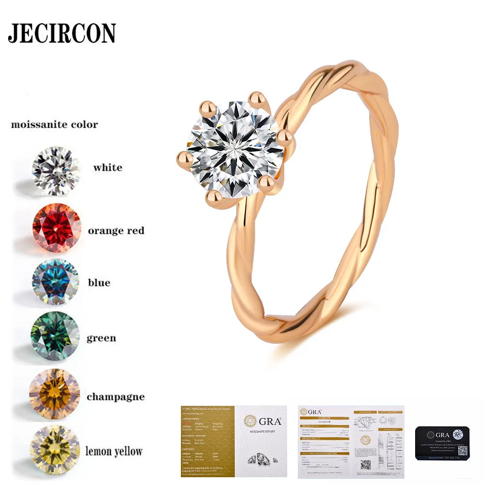 

JECIRCON S925 Sterling Silver 1 Carat Moissanite Ring for Women Classic Fashion Simple Rose Gold Proposal Wedding Band Jewelry