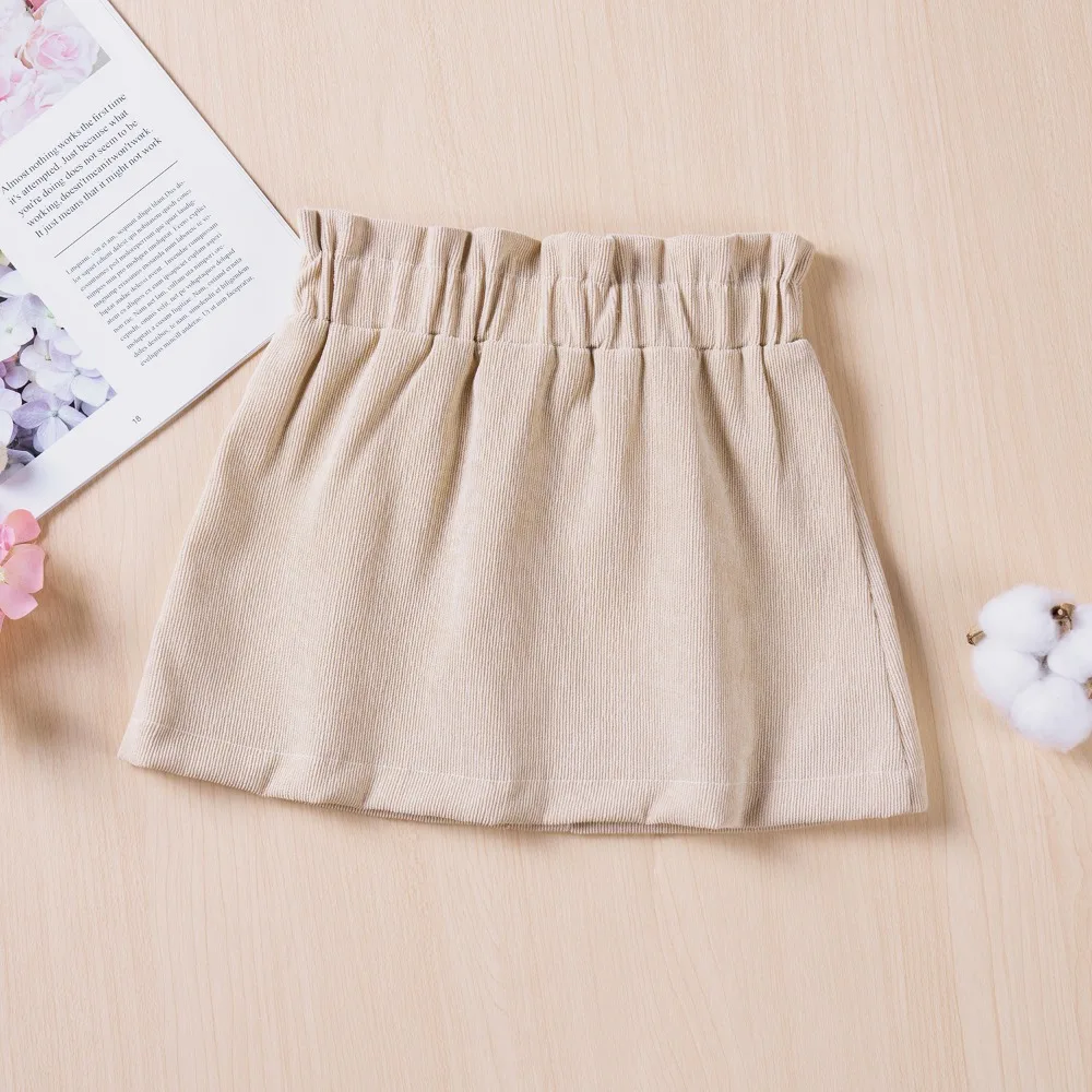 Toddler Girls Solid Button Skirt with Bow Decor Casual Spring Autumn 0-6Y Sweet A-line Dress Half-body Skirt Baby Trendy Clothes