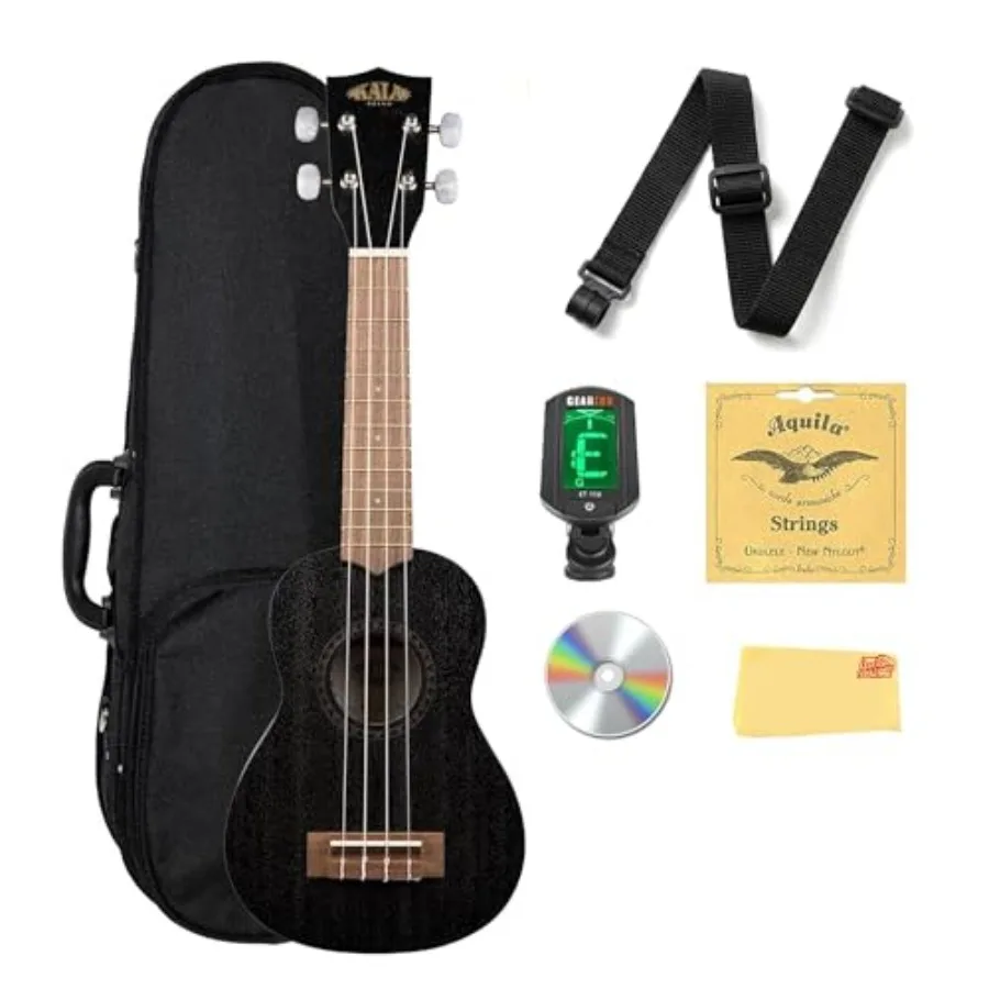 

Укулеле сопрано KA-15S-BLK Satin Mahogany - черный комплект с чехлом, тюнером, ремнем, струнами, DVD-диском с инструкциями от Austin Bazaar и полировкой