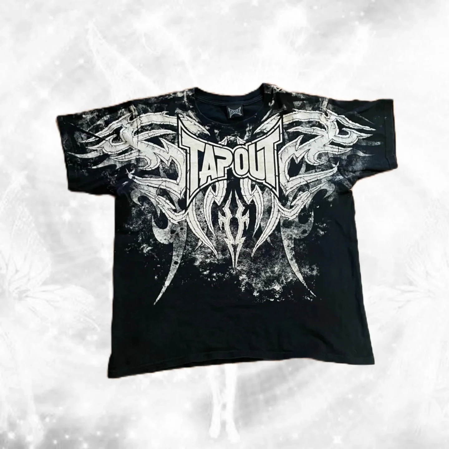 Tapout Summer Streetwear T Shirt Black White Gradient Tie Dye Cotton Trendy Brand Short Sleeve Top for Music Festival Outfits