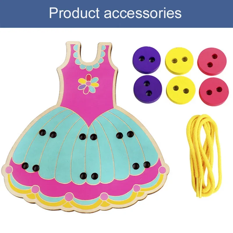 Montessori Children's Learn Basic Life Skills Teaching Aid Skirt Clothes Threading Button Sewing Board Game Educational Toys