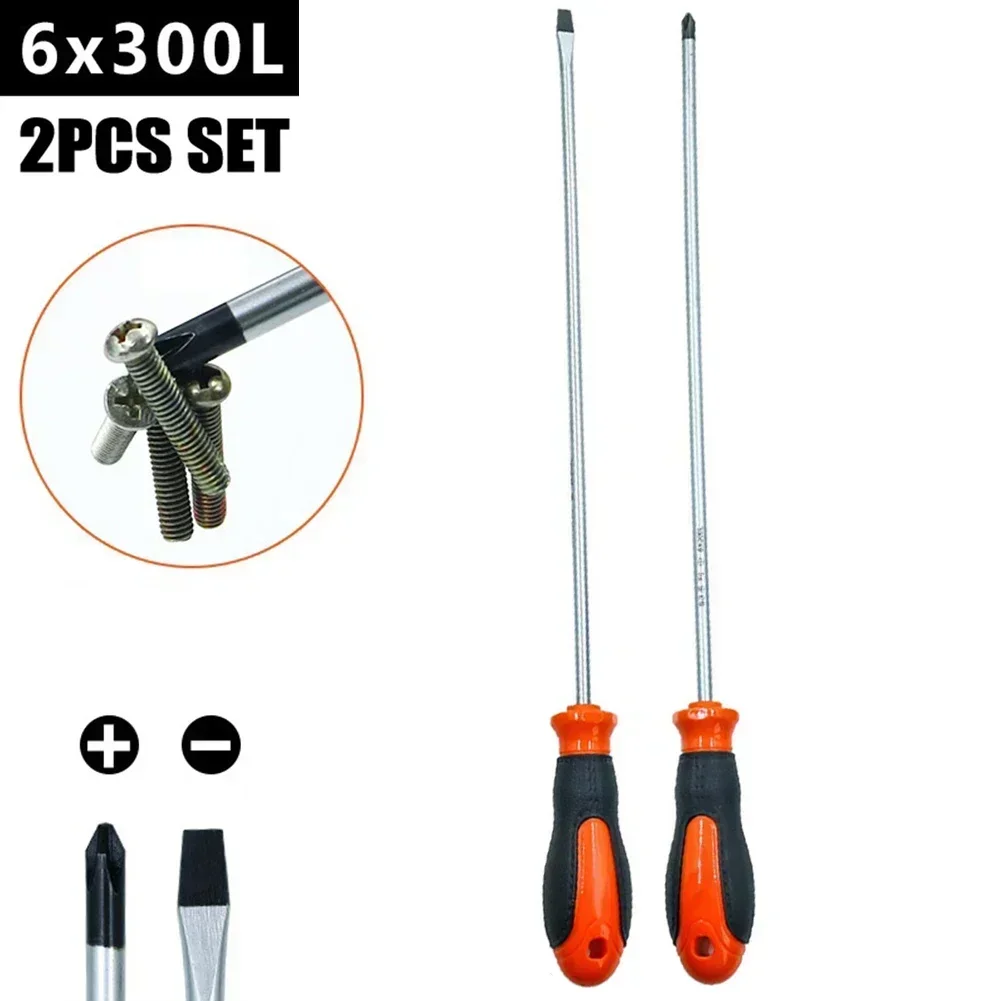 1/2pcs 12 Inch Extended Screwdriver Long Slotted Cross Screwdriver Magnetic Screwdriver With Rubber Handle Repairing Hand Tool