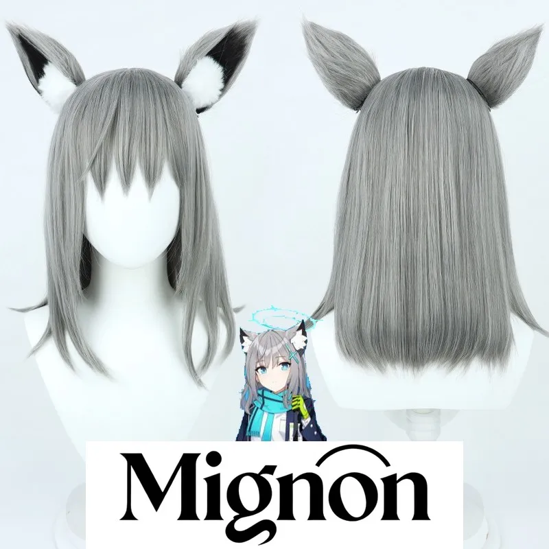 

Синий архив Сора Вовк Белый парик для косплея Серый с ушками Имитация кожи головы