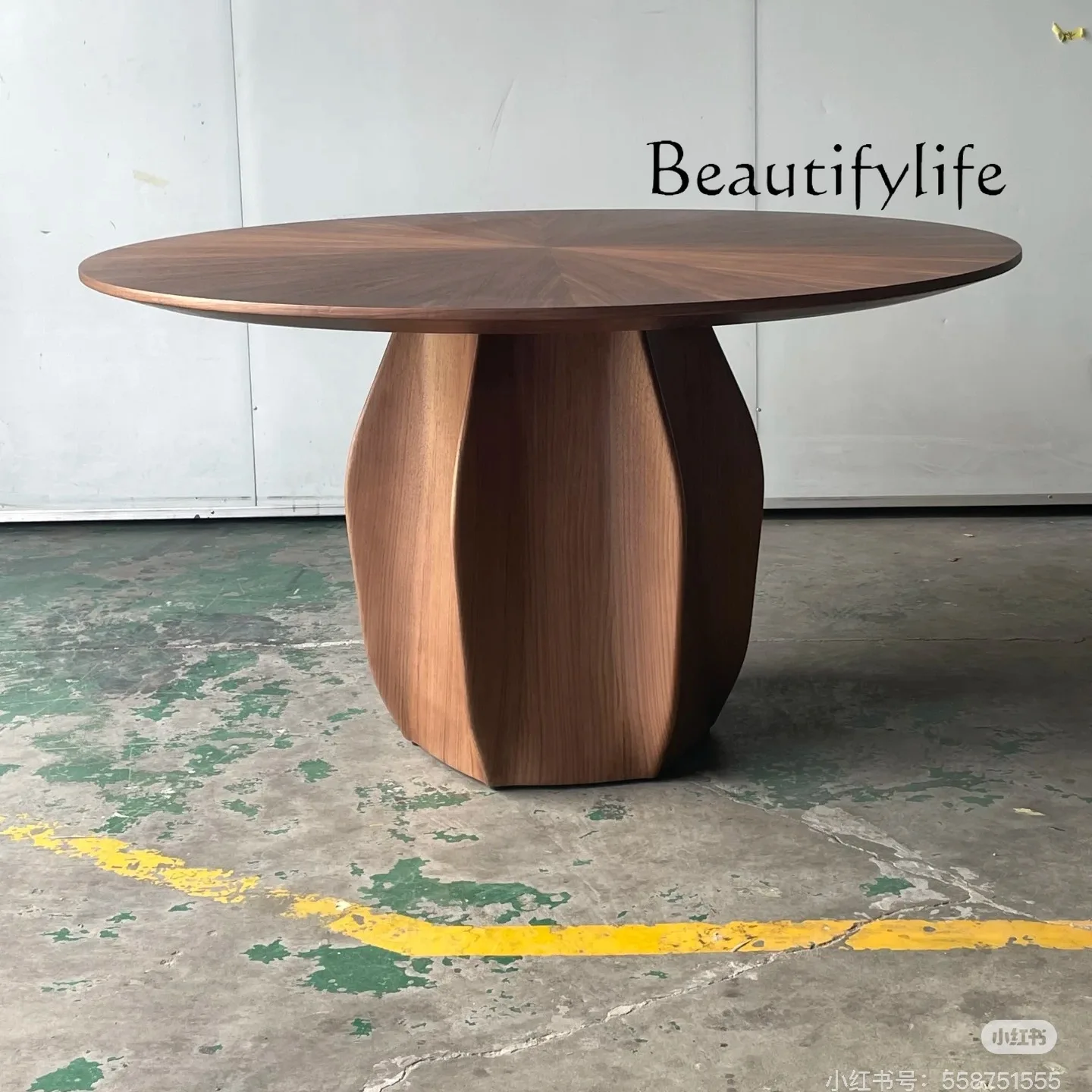 

North American black walnut all solid wood dining table Modern simple ash wood Italian minimalist round dining table