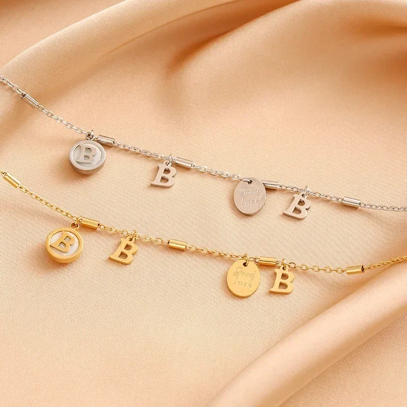 2025 2025newDouble-layer elegant girls' bracelet with B letter hollowed-out accessories and personalized color-preserving chain