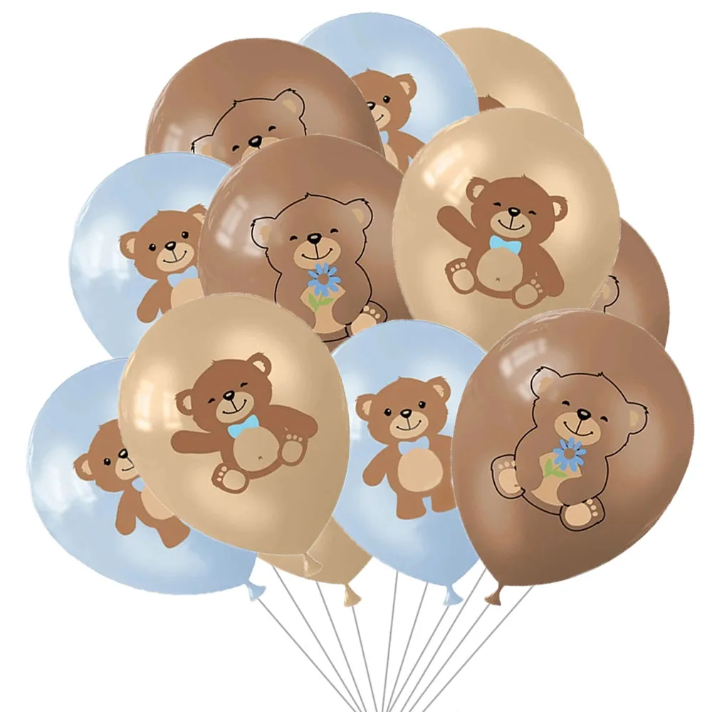 12Pcs Cute Bear Print Balloon 12inch Brown Teddy Bear Latex Baloon Baby Shower Birhtday Decorations Boy Girl Cartoon Bear Toys