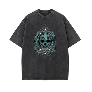 Men Vintage T Shirt Women's Streetwear Hip Hop Skull Skeleton Graphic Print Washed Tshirt Harajuku Fashion Casual Tee Tops