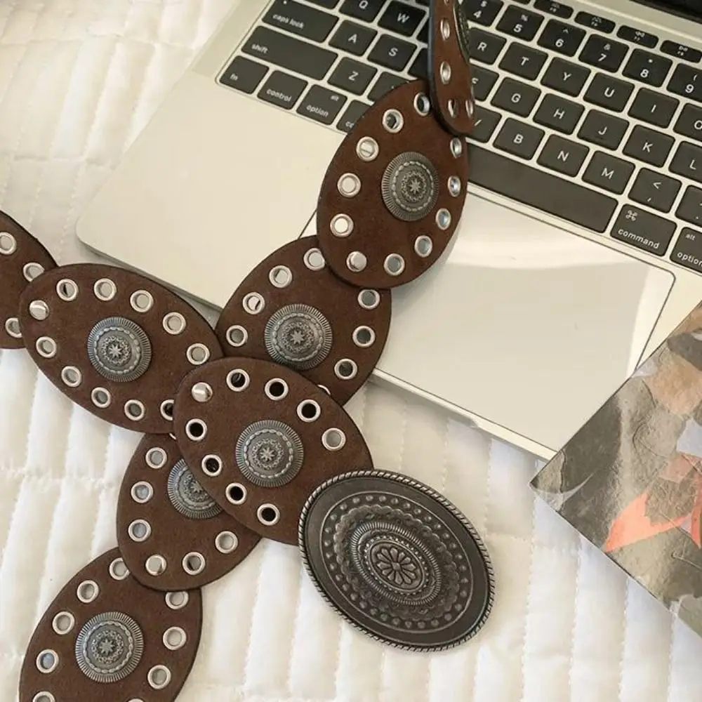 المتخصصة خمر حزام المرأة Y2k أسود براون البيضاوي حزام الخصر بو الجلود فاسق فستان حزام البنطال الجينز راعية البقر