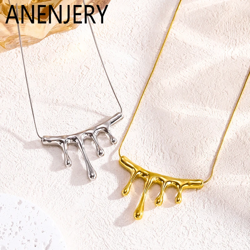 ANENJERY 316L Stainless Steel Multiple Water Droplets Geometry Necklace for Women Vintage Personality Jewelry Gifts Wholesale