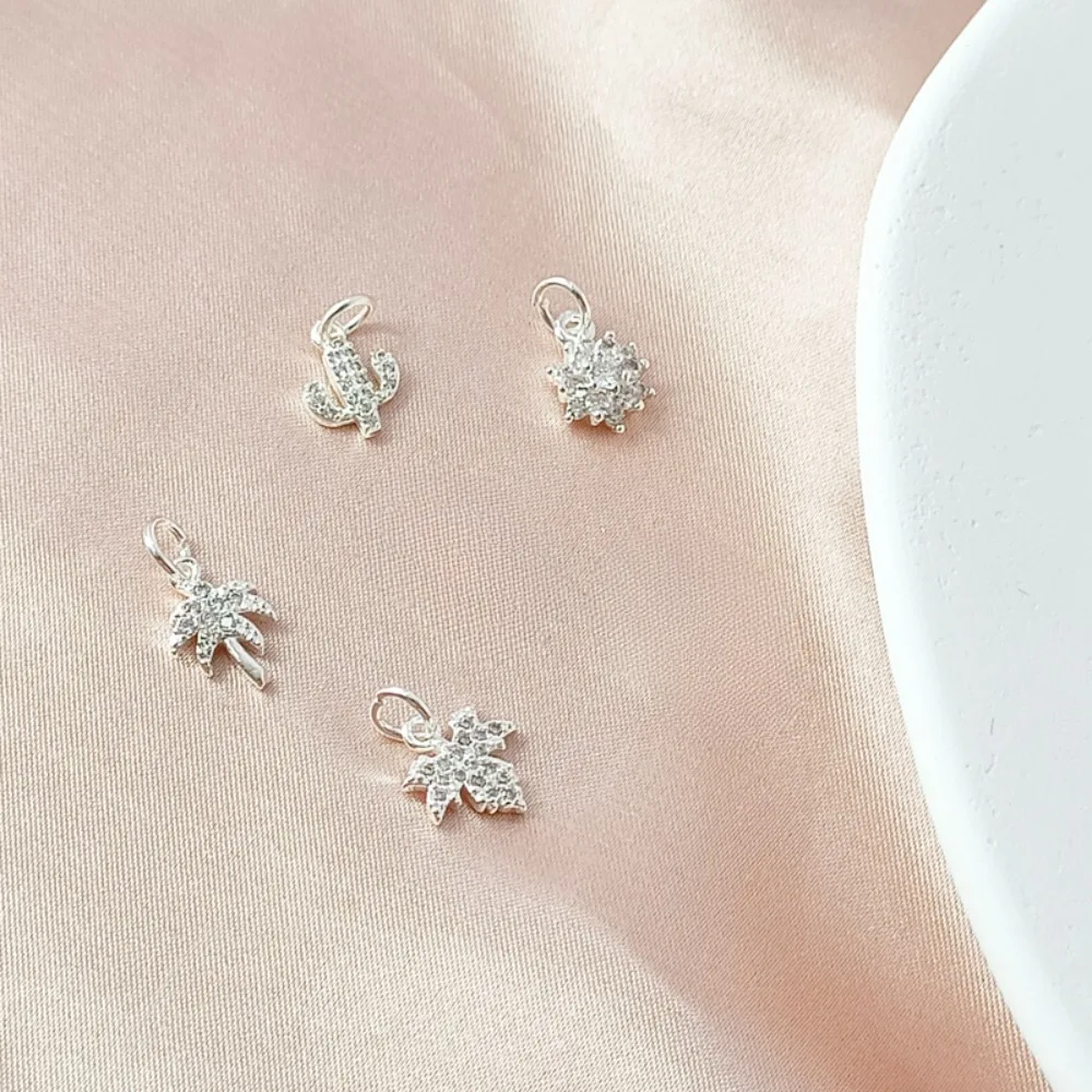Copper Plated with Thick Silver and Set with Zircon Plant Series Cactus, Maple Leaf and Sunflower Pendant, Handcrafted Pendant