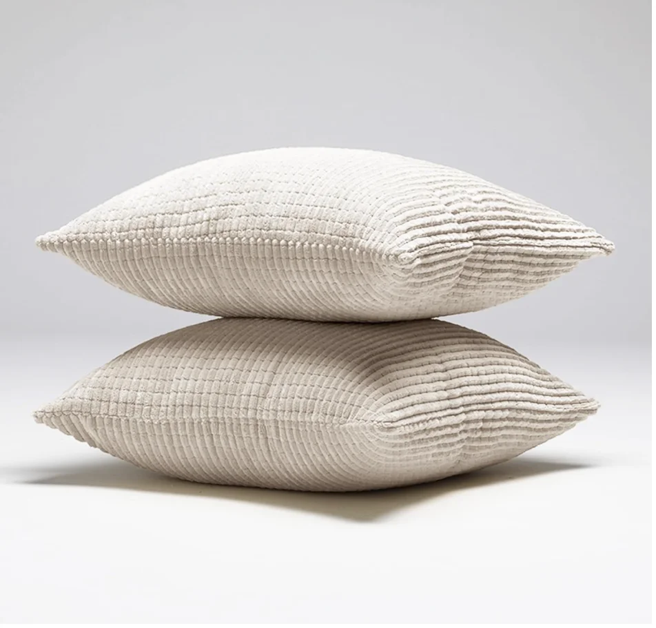 Throw Pillow Covers Corduroy 20x20 Inch Cream Stripe Pattern Square Soft Cushion Covers for Couch Bedroom Sofa Living Room