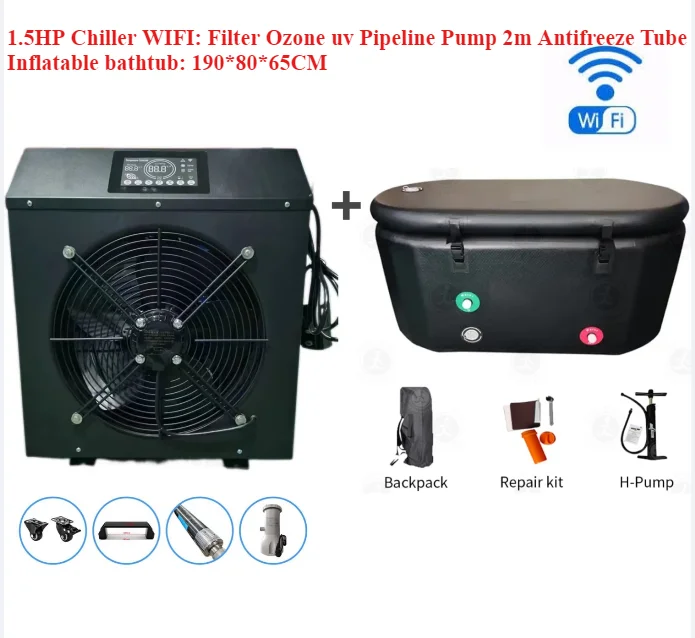 

Factory direct sales of 2HP WIFI ice bath chiller, athlete special ice bath recovery system With bathtub filtration ozone UV