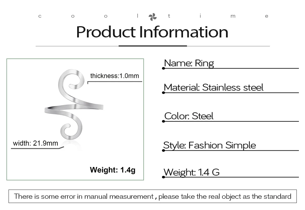 Cooltime Spiral ringe für Frauen Edelstahl verstellbare minimalist ische Paar Ringe Schmuck Großhandel Frauentag Geschenk neu in – Detail 2