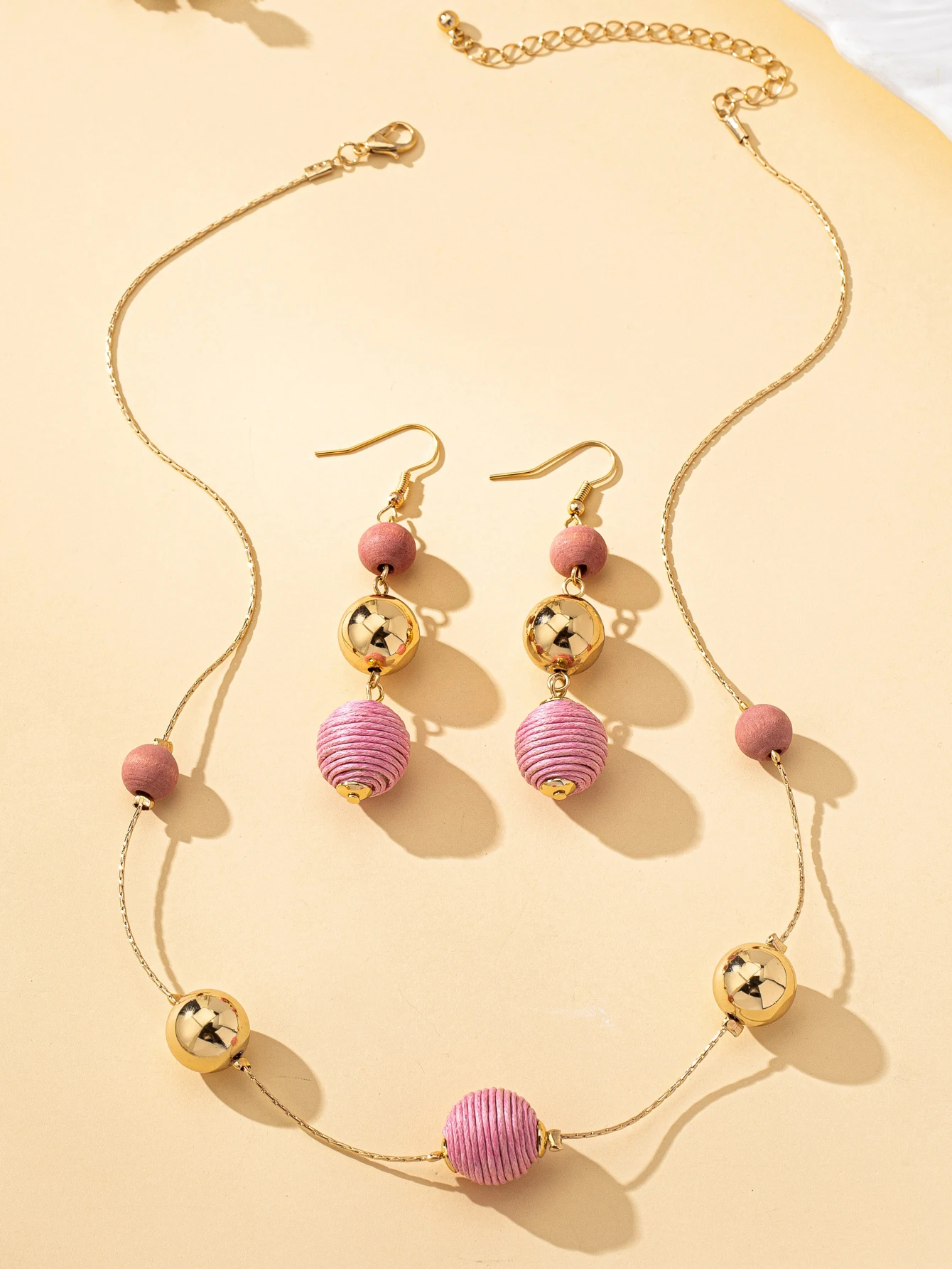 Bohemian Style Handmade Wire-Wrapped Ball Earrings & Necklace Set